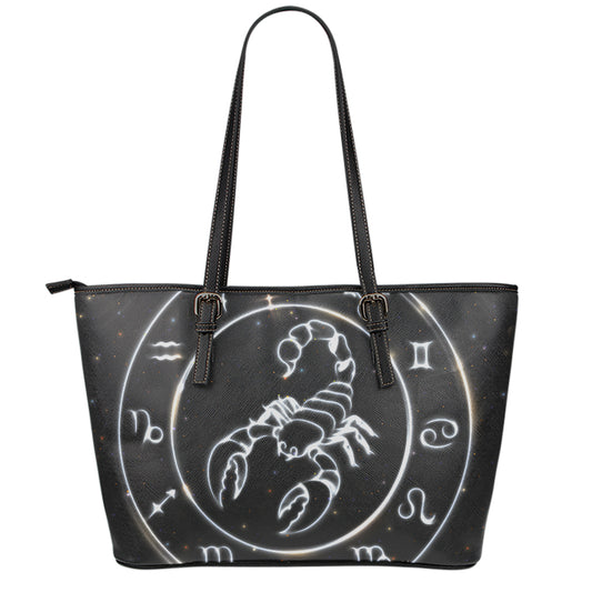 Astrology Scorpio Sign Print Leather Tote Bag
