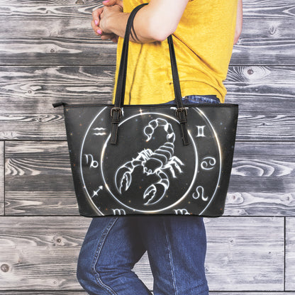 Astrology Scorpio Sign Print Leather Tote Bag
