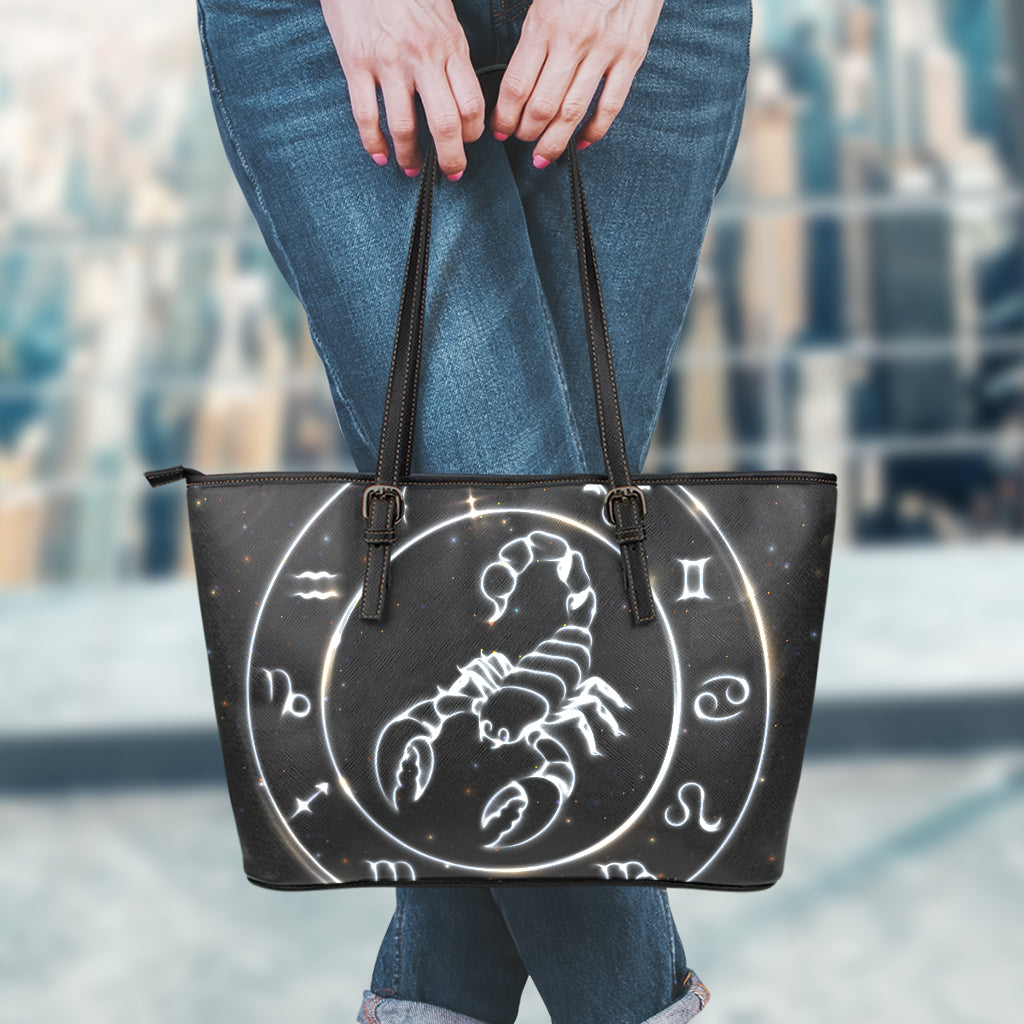 Astrology Scorpio Sign Print Leather Tote Bag
