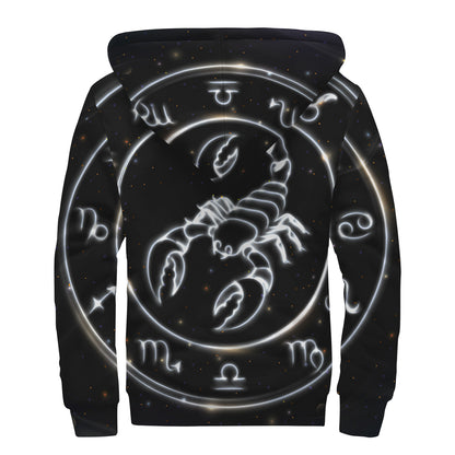 Astrology Scorpio Sign Print Sherpa Lined Zip Up Hoodie