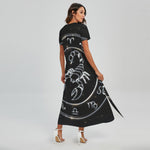 Astrology Scorpio Sign Print Short Sleeve Maxi Dress