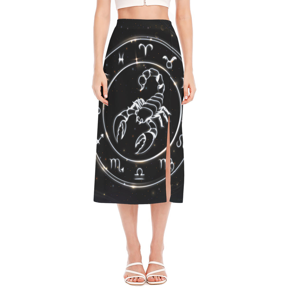 Astrology Scorpio Sign Print Side Slit Midi Skirt