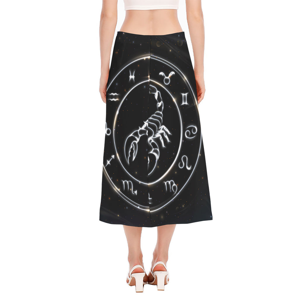 Astrology Scorpio Sign Print Side Slit Midi Skirt