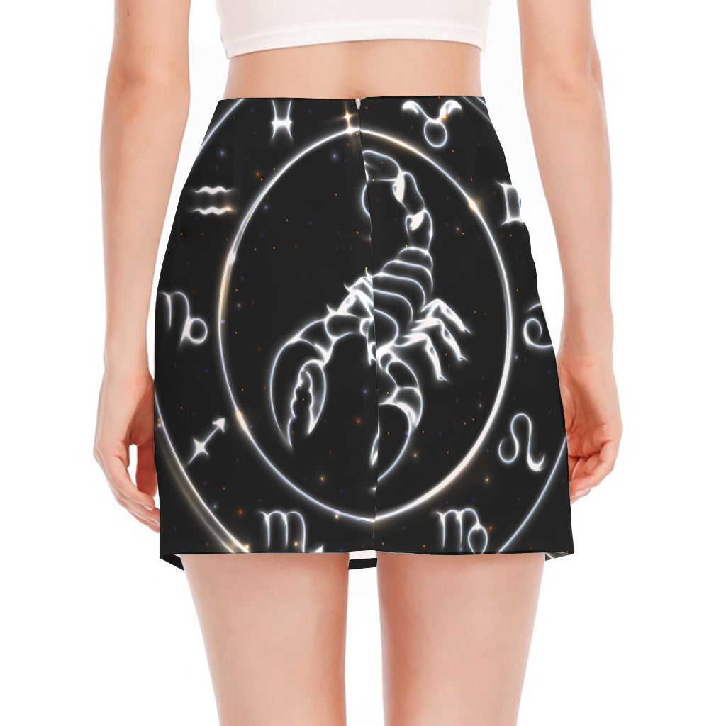 Astrology Scorpio Sign Print Side Slit Mini Skirt