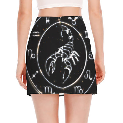 Astrology Scorpio Sign Print Side Slit Mini Skirt