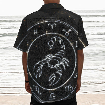 Astrology Scorpio Sign Print Textured Short Sleeve Shirt