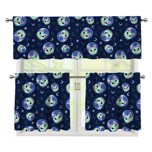 Astronaut Alien Cat Print 3 Piece Kitchen Curtains