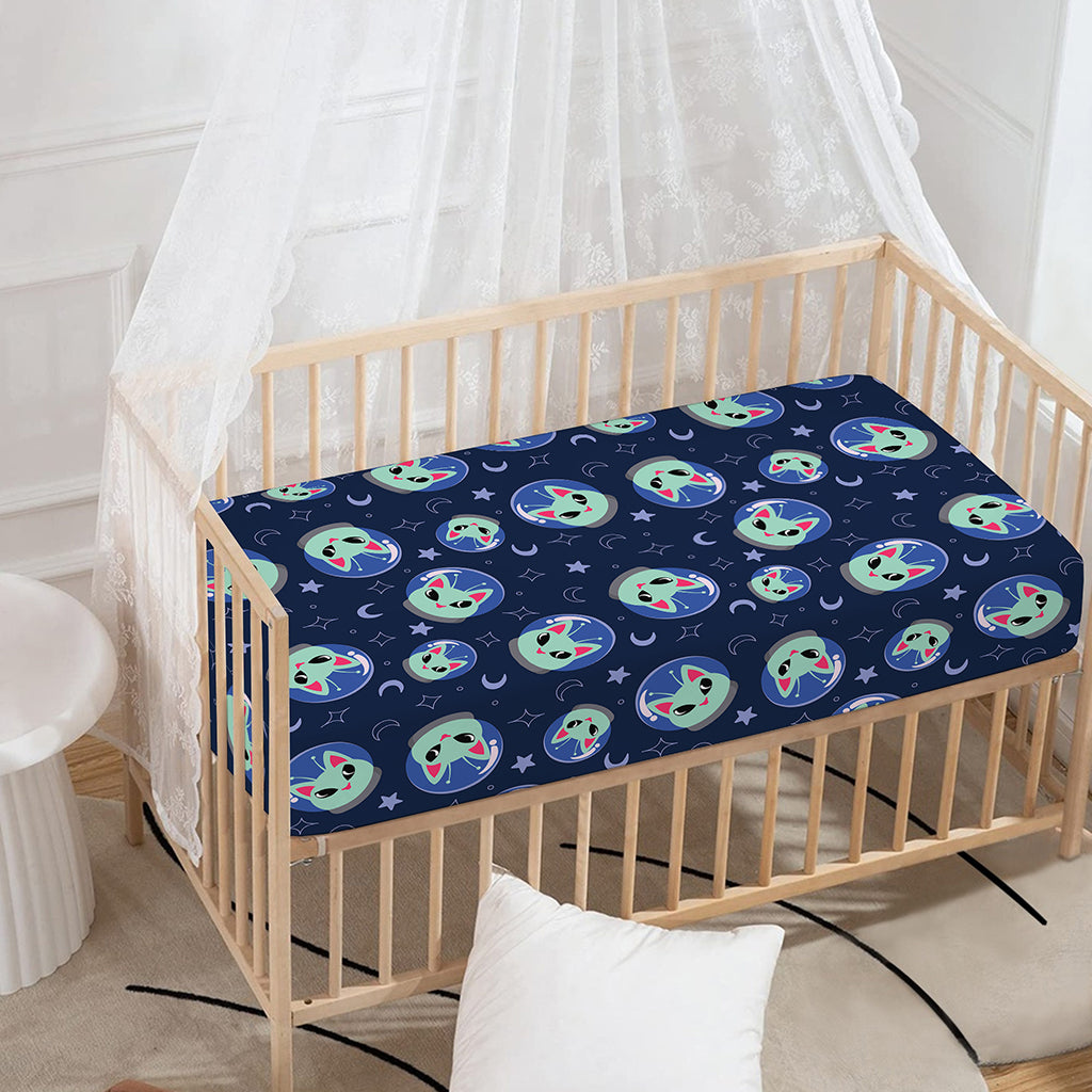 Astronaut Alien Cat Print Baby Crib Sheet