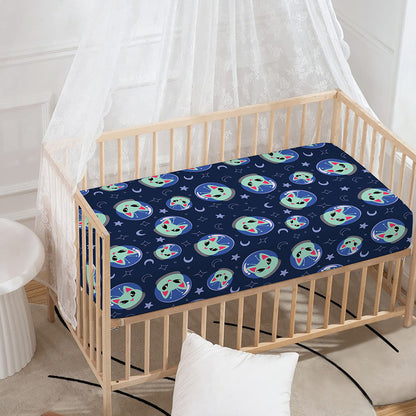 Astronaut Alien Cat Print Baby Crib Sheet