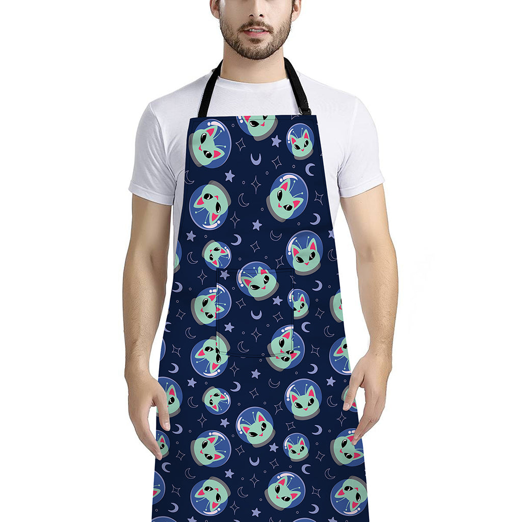 Astronaut Alien Cat Print Bib Apron With Pocket