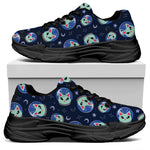 Astronaut Alien Cat Print Black Chunky Shoes