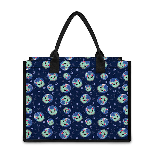 Astronaut Alien Cat Print Canvas Tote Bag