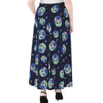 Astronaut Alien Cat Print Chiffon Maxi Skirt