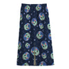 Astronaut Alien Cat Print Cotton Front Slit Maxi Skirt