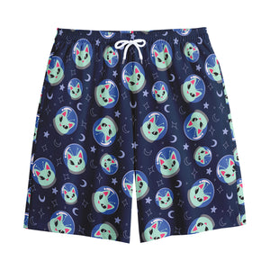 Astronaut Alien Cat Print Cotton Shorts