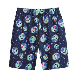 Astronaut Alien Cat Print Cotton Shorts