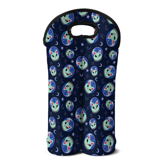 Astronaut Alien Cat Print Double Neoprene Wine Tote