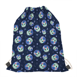 Astronaut Alien Cat Print Drawstring Bag