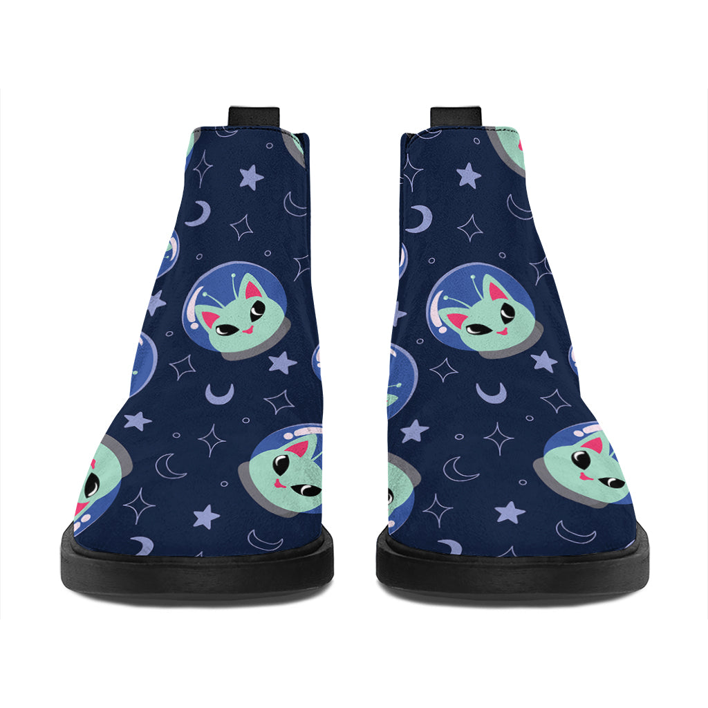 Astronaut Alien Cat Print Flat Ankle Boots