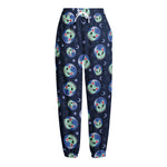 Astronaut Alien Cat Print Fleece Lined Knit Pants