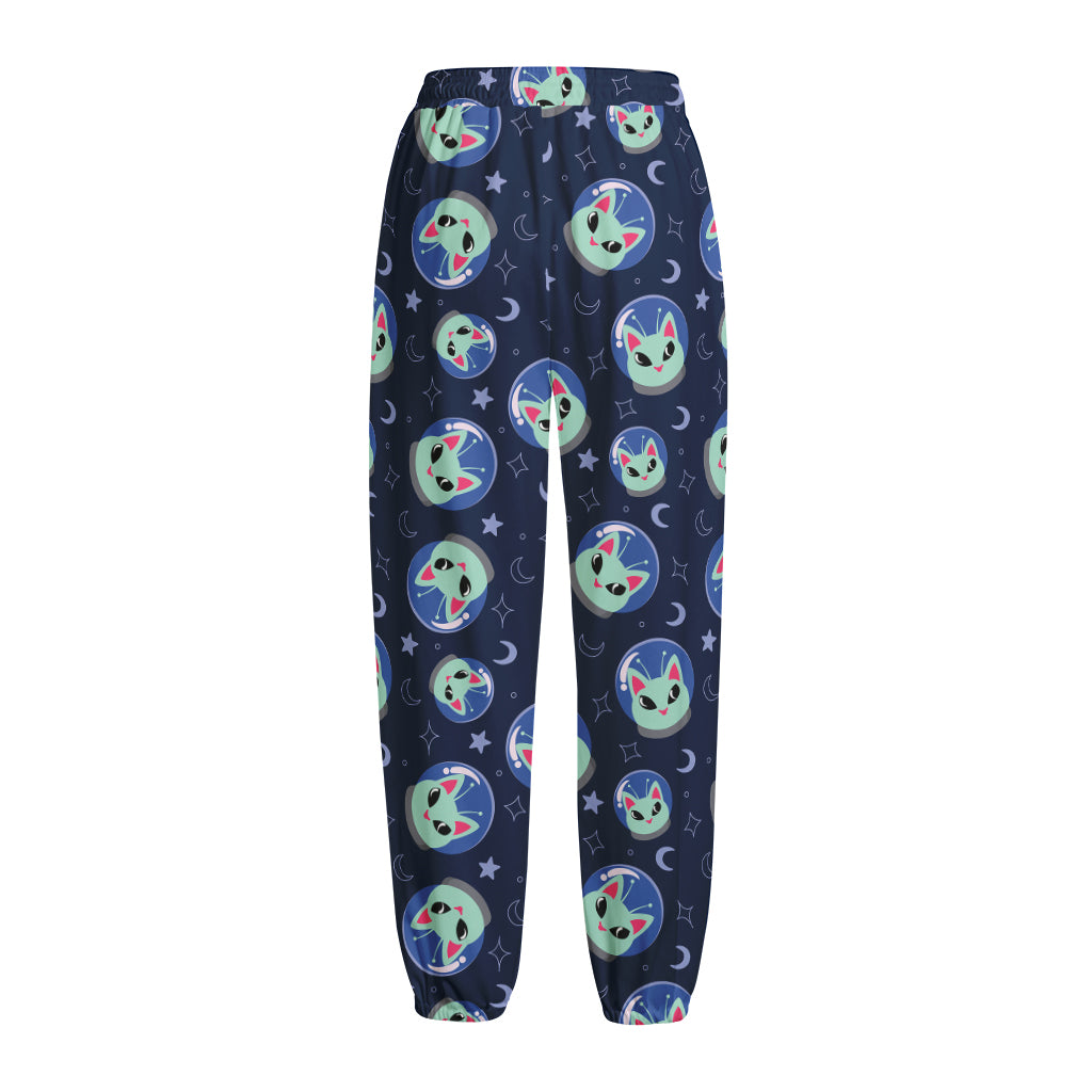 Astronaut Alien Cat Print Fleece Lined Knit Pants