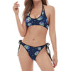 Astronaut Alien Cat Print Halter Scoop Tie Side Bikini