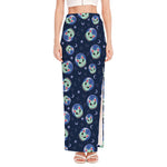 Astronaut Alien Cat Print High Slit Maxi Skirt