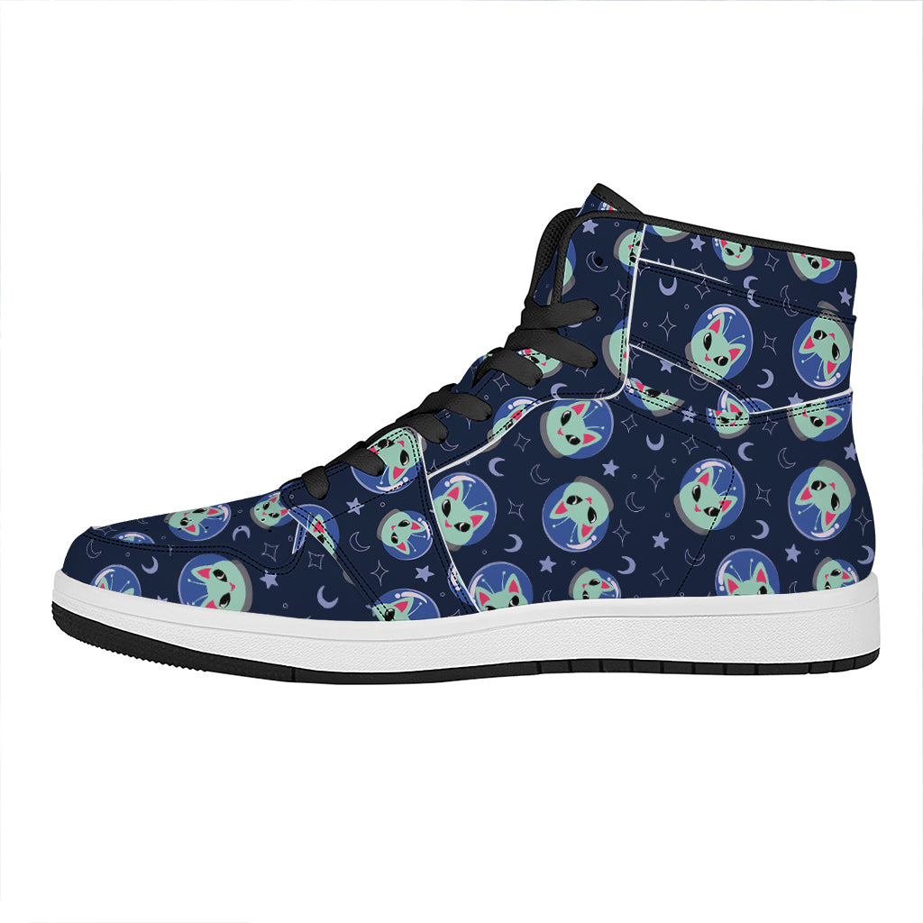 Astronaut Alien Cat Print High Top Leather Sneakers