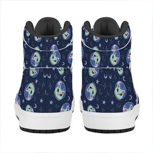 Astronaut Alien Cat Print High Top Leather Sneakers