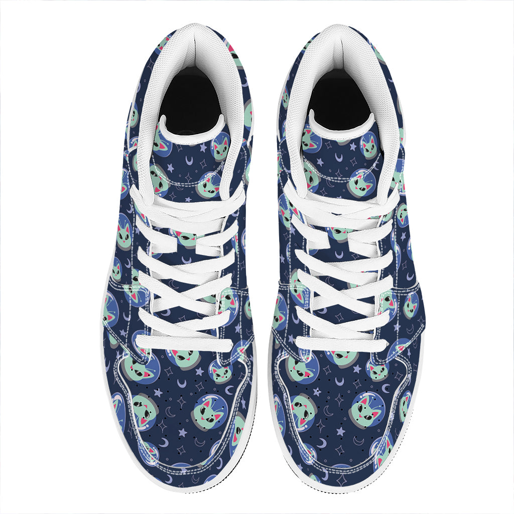 Astronaut Alien Cat Print High Top Leather Sneakers