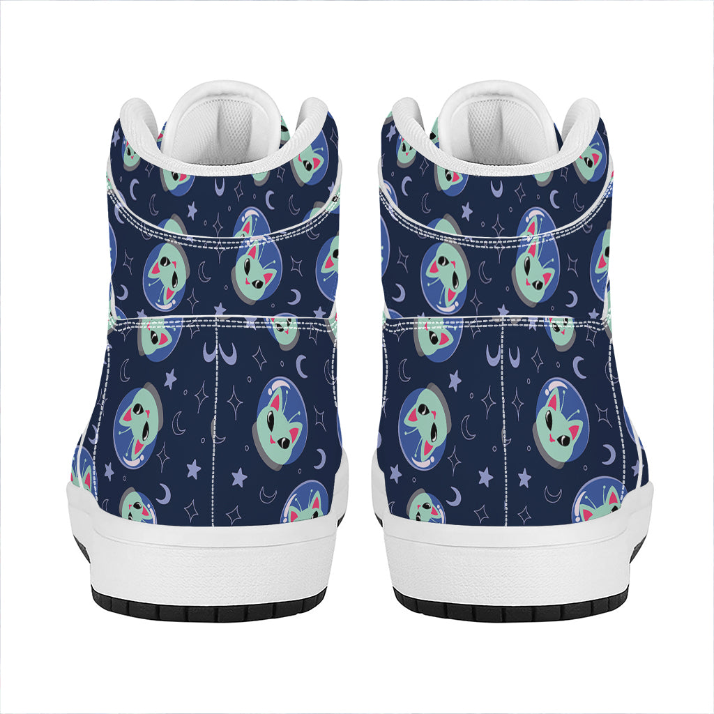 Astronaut Alien Cat Print High Top Leather Sneakers