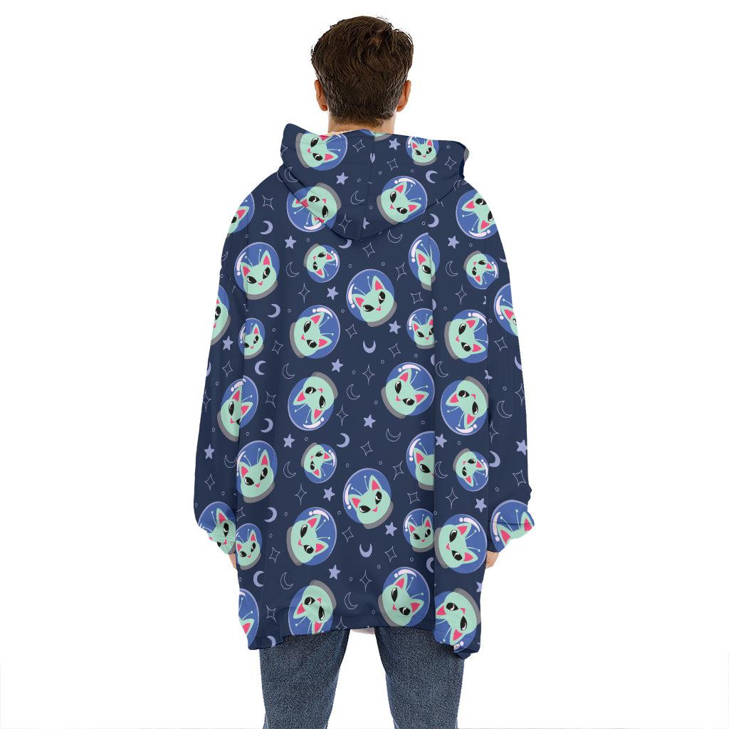 Astronaut Alien Cat Print Hoodie Blanket