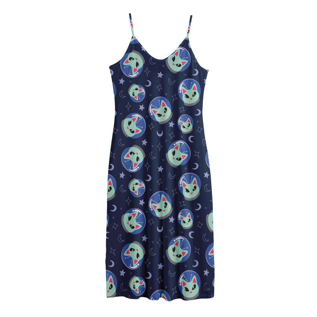 Astronaut Alien Cat Print Jersey Midi Cami Dress