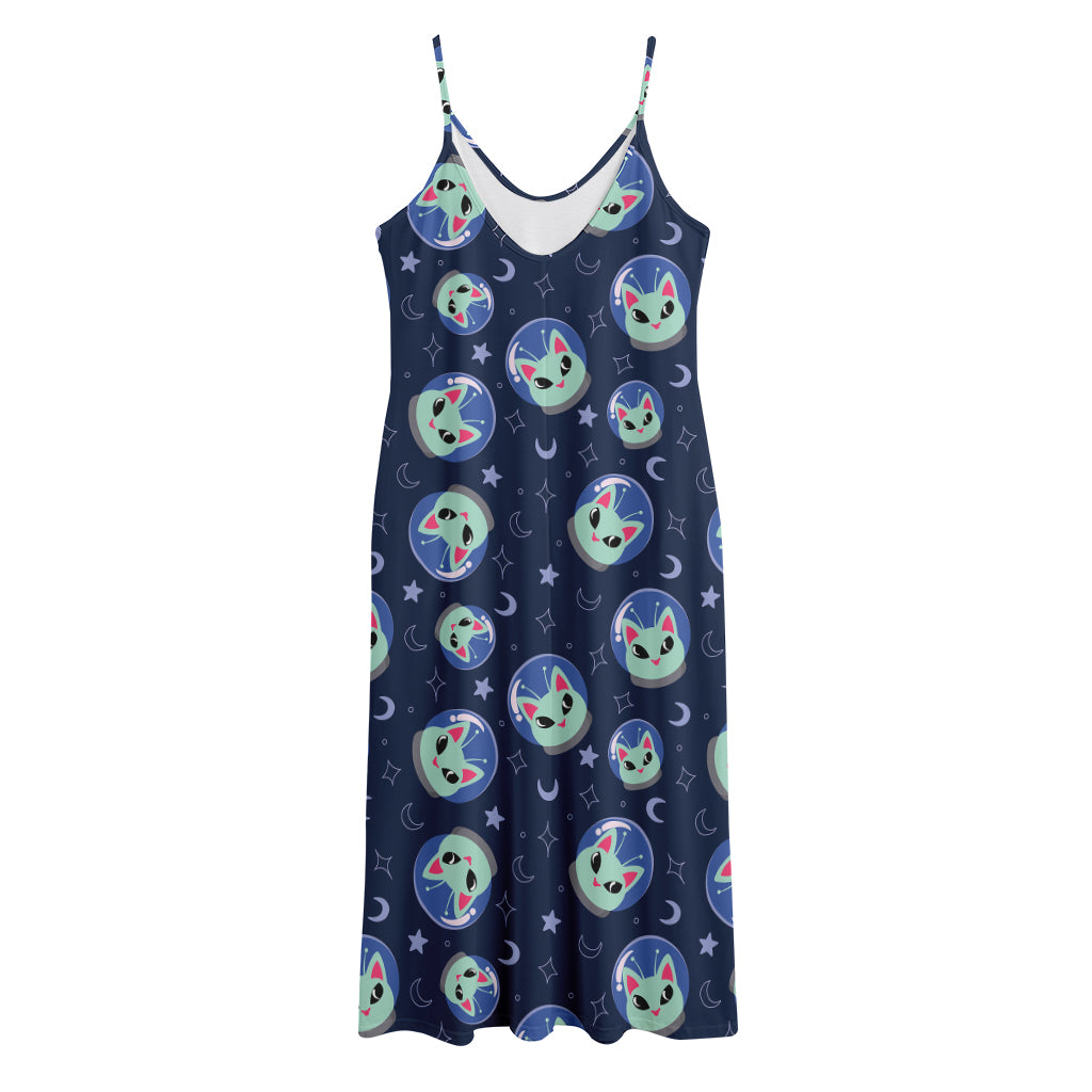 Astronaut Alien Cat Print Jersey Midi Cami Dress