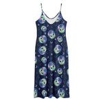 Astronaut Alien Cat Print Jersey Midi Cami Dress