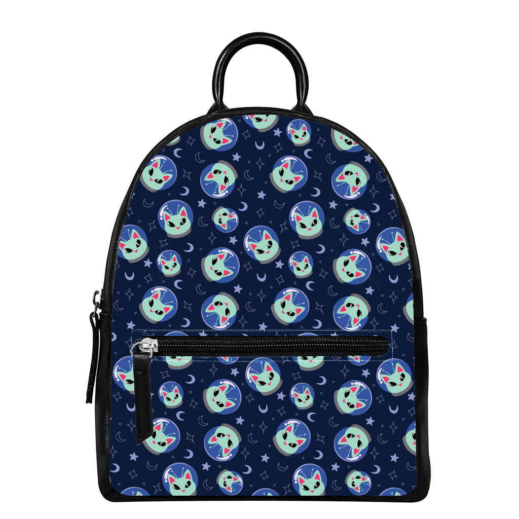 Astronaut Alien Cat Print Leather Backpack