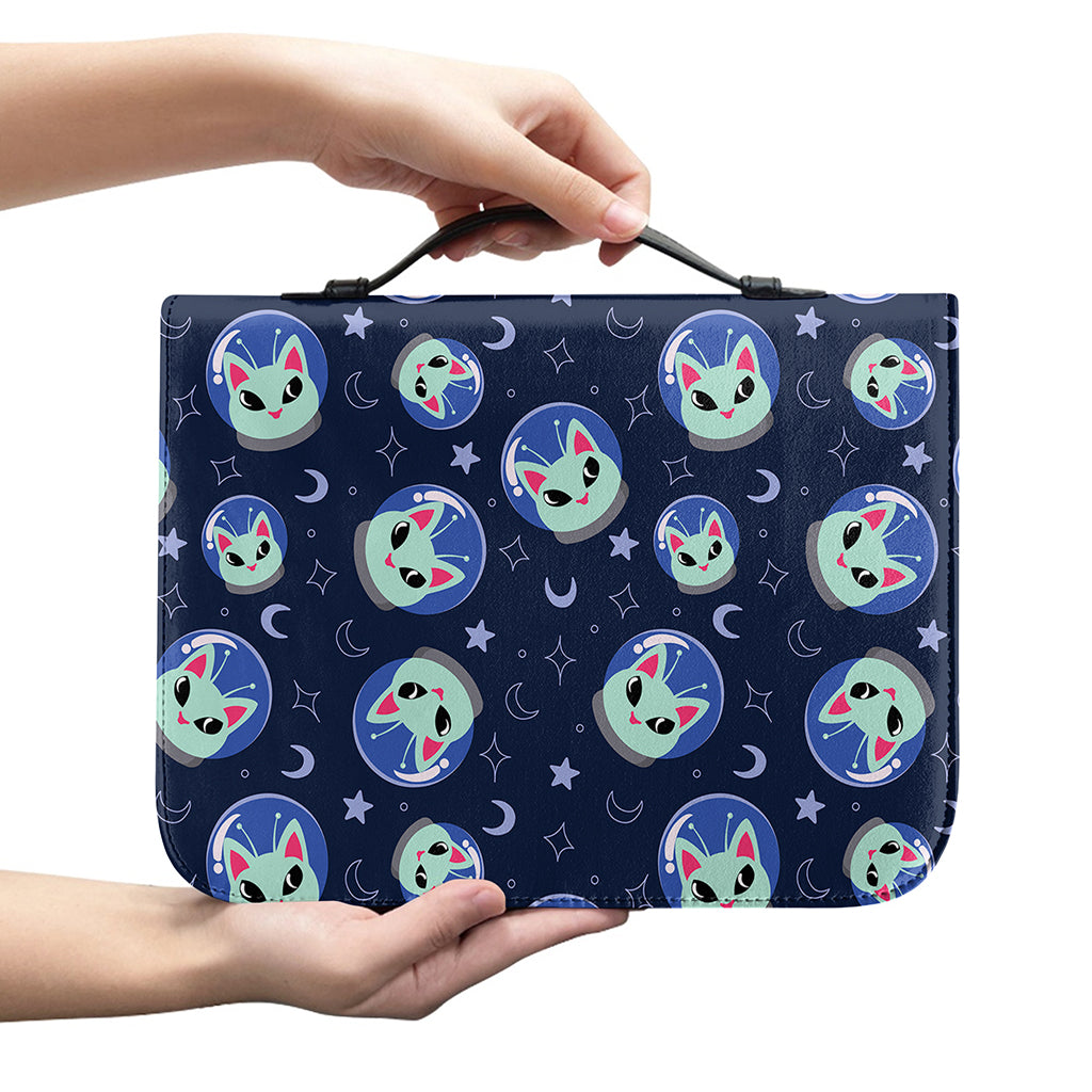 Astronaut Alien Cat Print Leather Bible Cover
