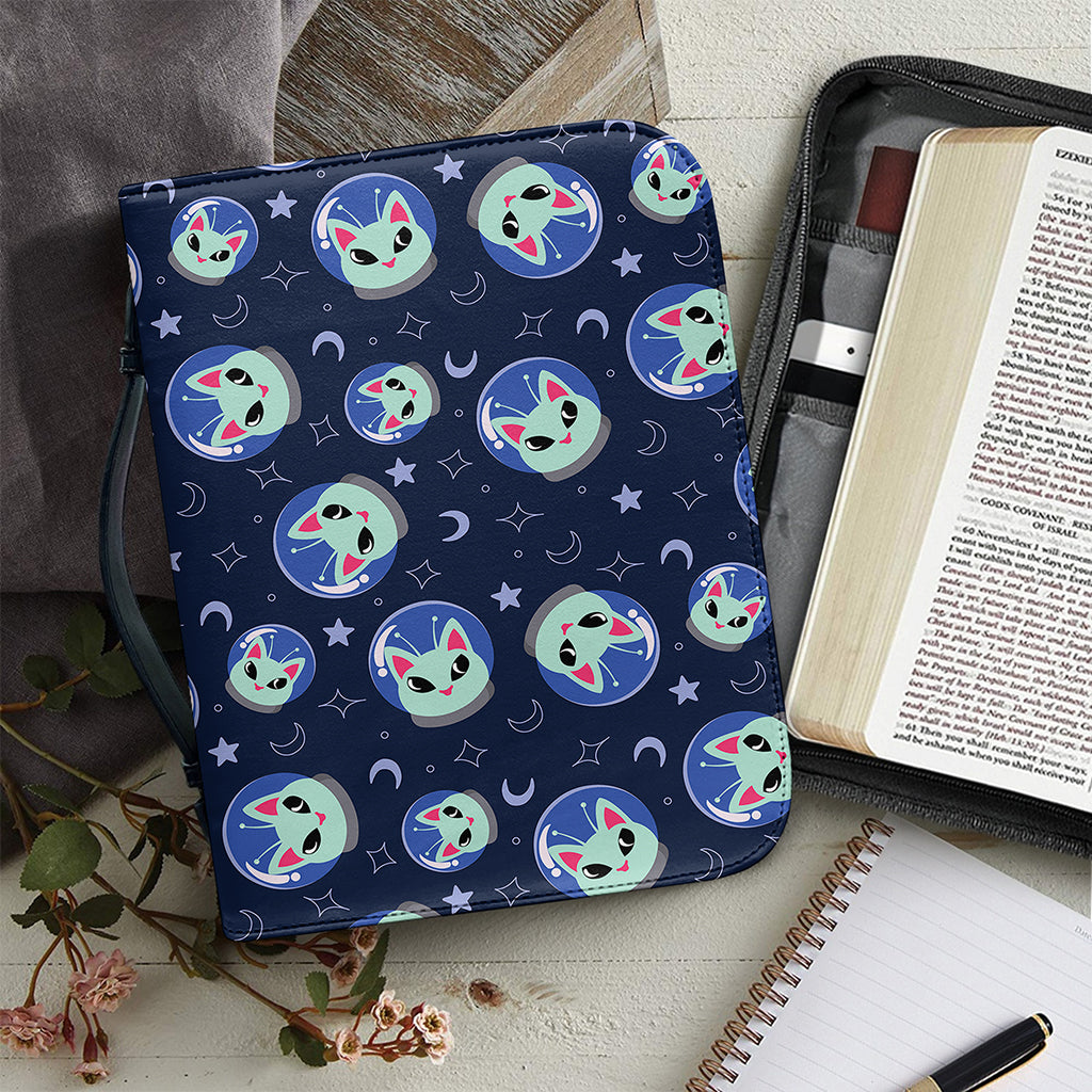 Astronaut Alien Cat Print Leather Bible Cover