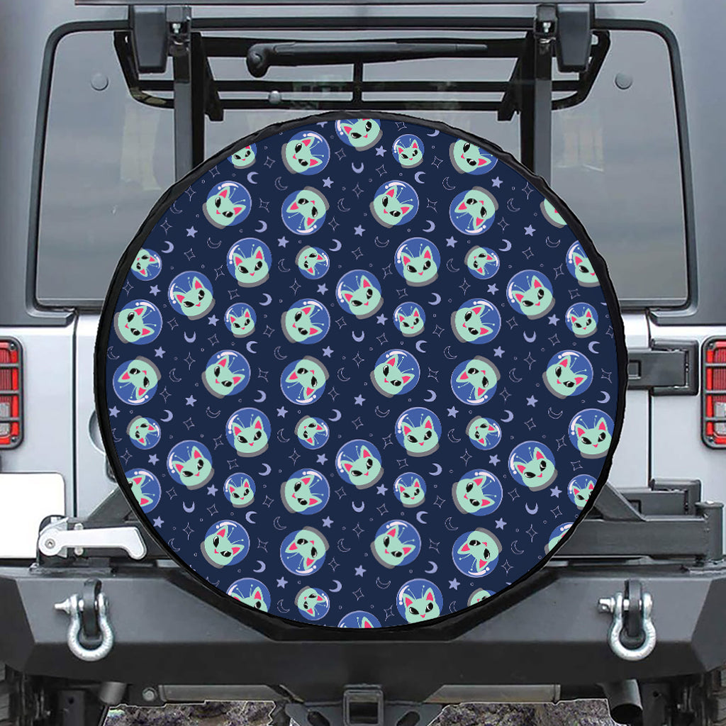 Astronaut Alien Cat Print Leather Spare Tire Cover