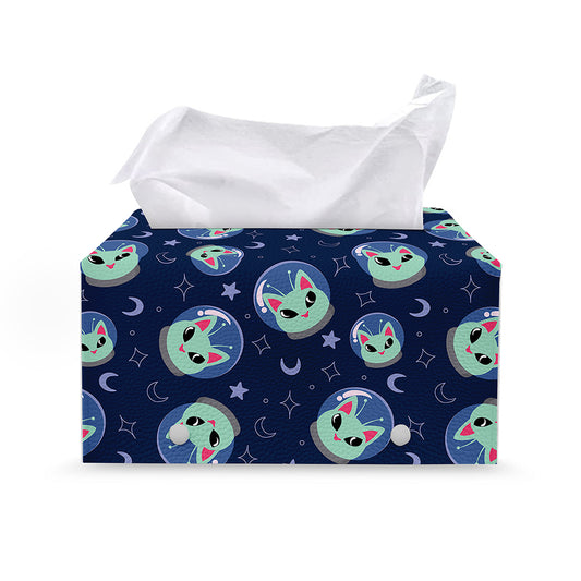 Astronaut Alien Cat Print Leather Tissue Box Cover