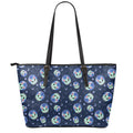 Astronaut Alien Cat Print Leather Tote Bag With Zipper