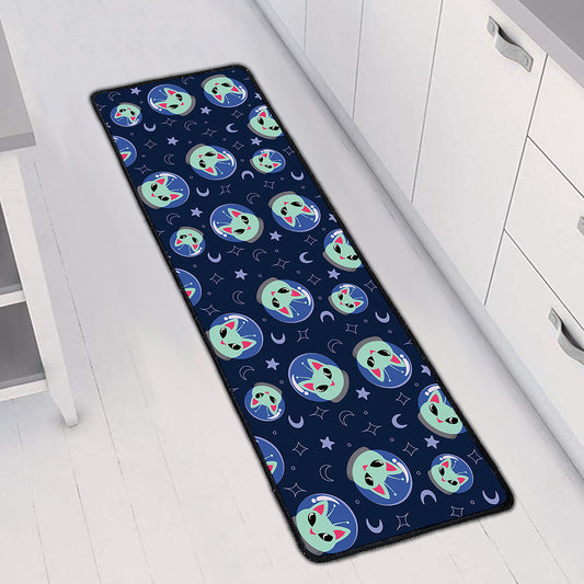Astronaut Alien Cat Print Long Kitchen Mat