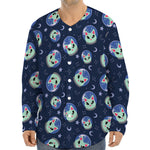 Astronaut Alien Cat Print Long Sleeve Baseball Jersey