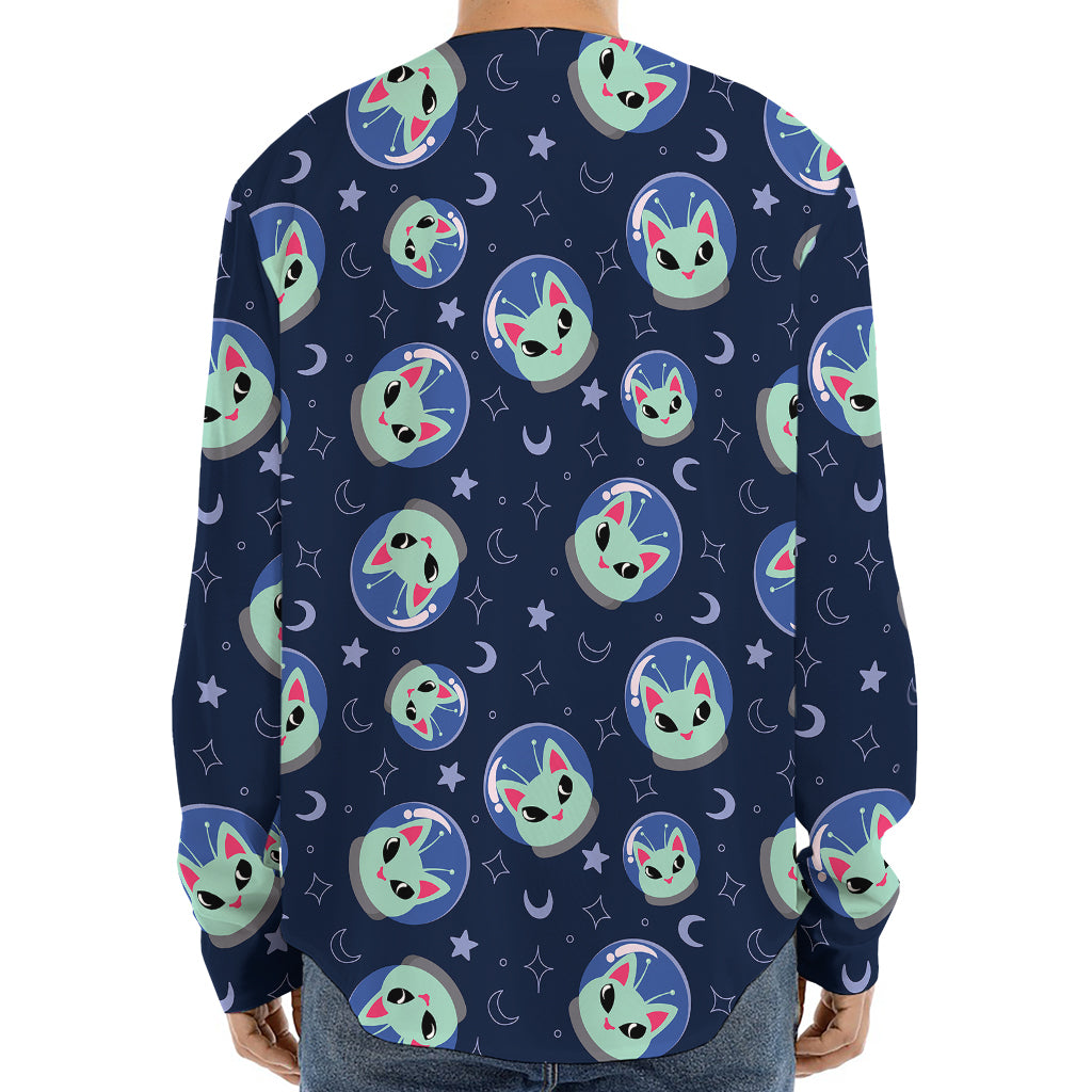 Astronaut Alien Cat Print Long Sleeve Baseball Jersey