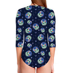 Astronaut Alien Cat Print Long Sleeve Swimsuit