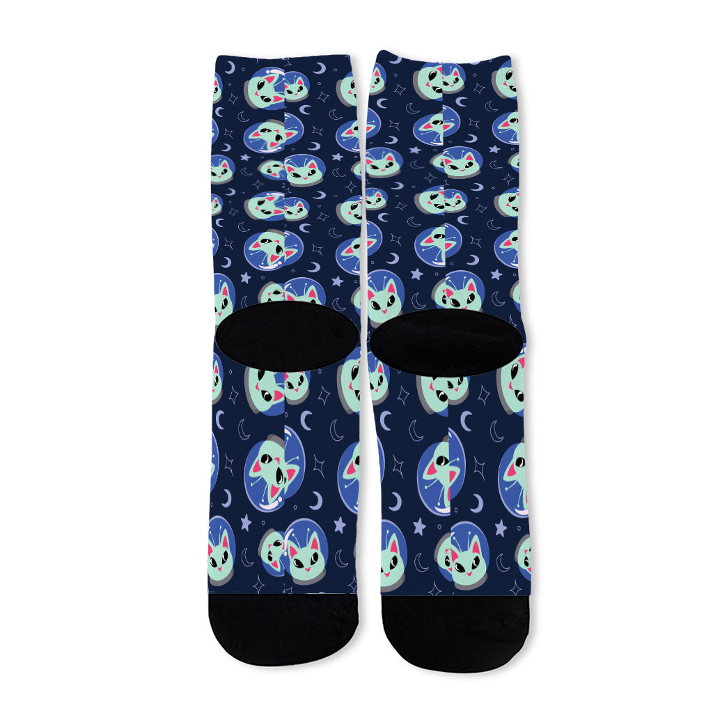 Astronaut Alien Cat Print Long Socks