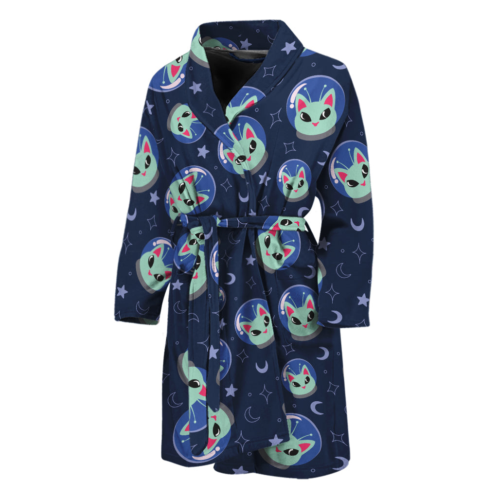 Astronaut Alien Cat Print Men's Bathrobe
