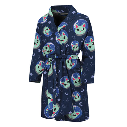 Astronaut Alien Cat Print Men's Bathrobe