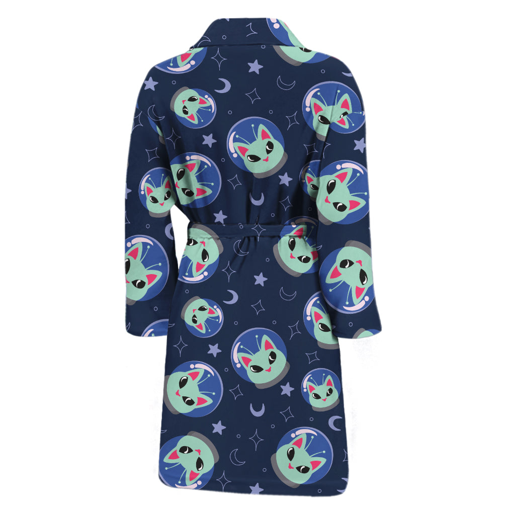 Astronaut Alien Cat Print Men's Bathrobe
