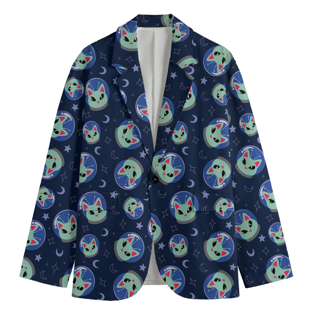 Astronaut Alien Cat Print Men's Blazer